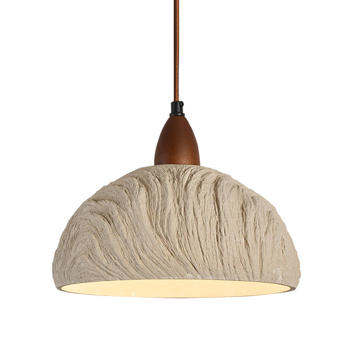 Contemporary Retro Cement Solid Wood Hemispheroid 1-Light Pendant Light For Dining Room