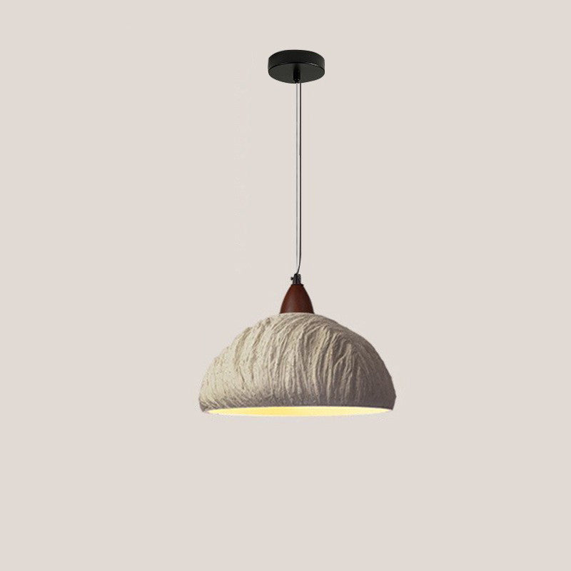 Contemporary Retro Cement Solid Wood Hemispheroid 1-Light Pendant Light For Dining Room