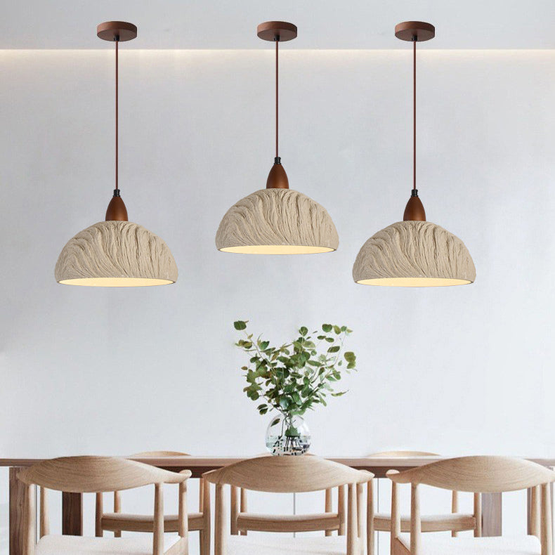 Contemporary Retro Cement Solid Wood Hemispheroid 1-Light Pendant Light For Dining Room