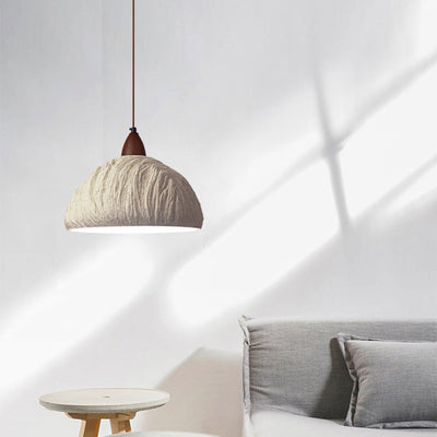 Contemporary Retro Cement Solid Wood Hemispheroid 1-Light Pendant Light For Dining Room