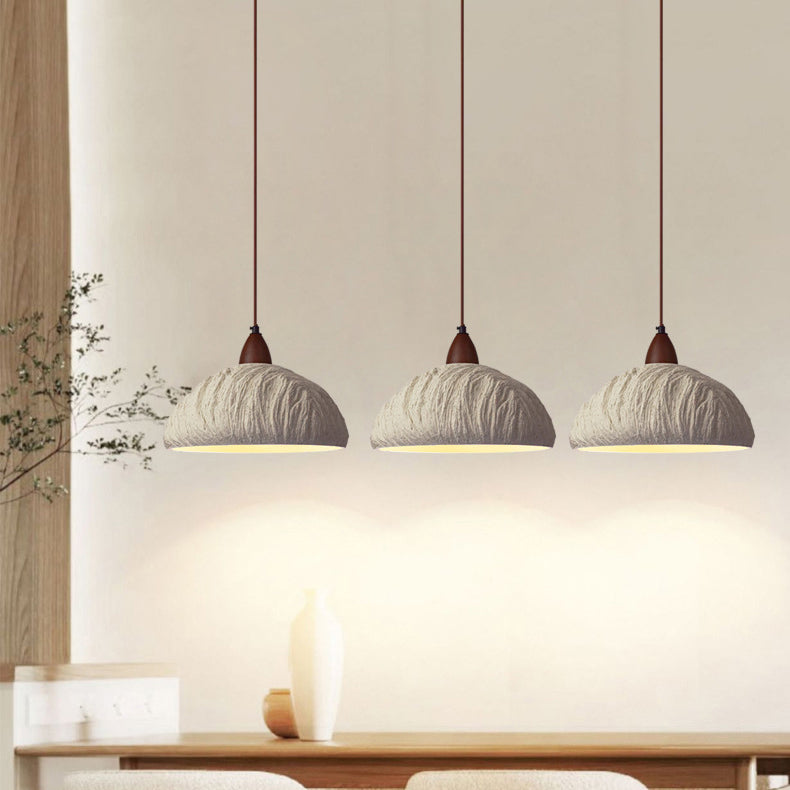 Contemporary Retro Cement Solid Wood Hemispheroid 1-Light Pendant Light For Dining Room