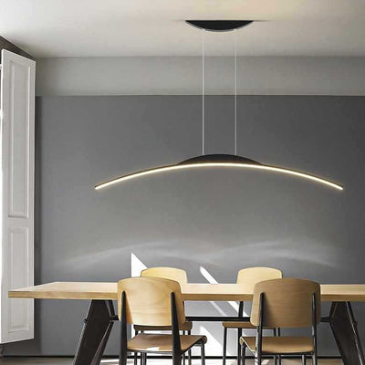 Modern Minimalist Iron Aluminum Silica Strip Curved LED Chandeliers Island Light For Dining Room