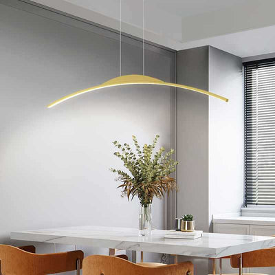 Modern Minimalist Iron Aluminum Silica Strip Curved LED Chandeliers Island Light For Dining Room