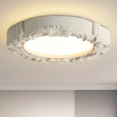 Traditional French Resin Acrylic Metal Round Relief Sculpture LED Flush Mount Ceiling Light For Bedroom