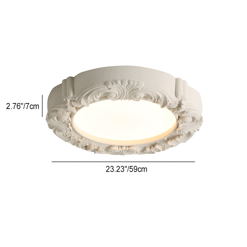 Traditional French Resin Acrylic Metal Round Relief Sculpture LED Flush Mount Ceiling Light For Bedroom