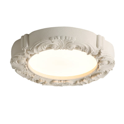 Traditional French Resin Acrylic Metal Round Relief Sculpture LED Flush Mount Ceiling Light For Bedroom