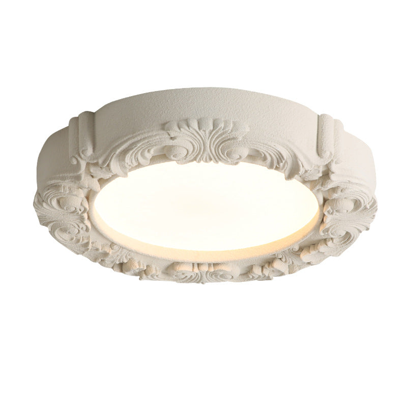 Traditional French Resin Acrylic Metal Round Relief Sculpture LED Flush Mount Ceiling Light For Bedroom