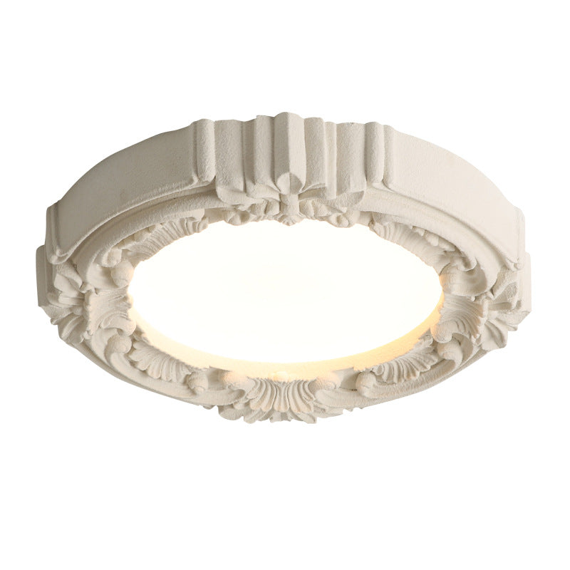 Traditional French Resin Acrylic Metal Round Relief Sculpture LED Flush Mount Ceiling Light For Bedroom