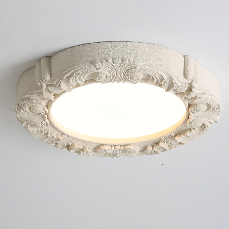 Traditional French Resin Acrylic Metal Round Relief Sculpture LED Flush Mount Ceiling Light For Bedroom