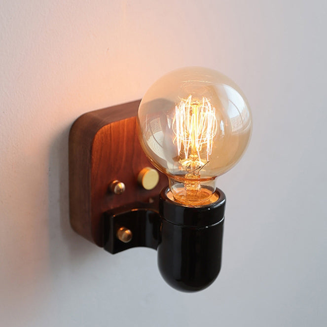 Contemporary Retro Ceramic Wood Bulb Zipper 1-Light Wall Sconce Lamp For Bedside