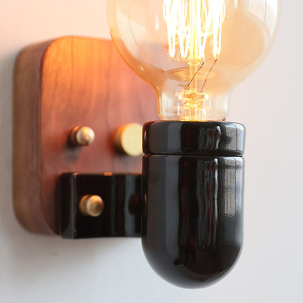 Contemporary Retro Ceramic Wood Bulb Zipper 1-Light Wall Sconce Lamp For Bedside