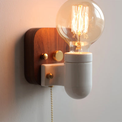 Contemporary Retro Ceramic Wood Bulb Zipper 1-Light Wall Sconce Lamp For Bedside