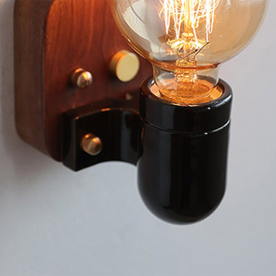 Contemporary Retro Ceramic Wood Bulb Zipper 1-Light Wall Sconce Lamp For Bedside