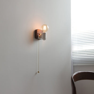 Contemporary Retro Ceramic Wood Bulb Zipper 1-Light Wall Sconce Lamp For Bedside