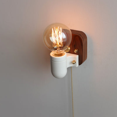 Contemporary Retro Ceramic Wood Bulb Zipper 1-Light Wall Sconce Lamp For Bedside