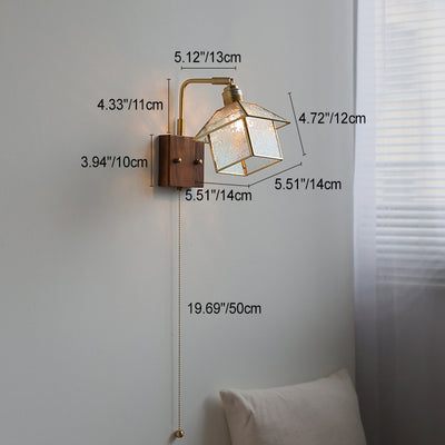 Contemporary Retro Wood Copper Glass Adjustable House Zipper 1-Light Wall Sconce Lamp For Bedside