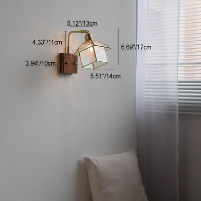 Contemporary Retro Wood Copper Glass Adjustable House Zipper 1-Light Wall Sconce Lamp For Bedside