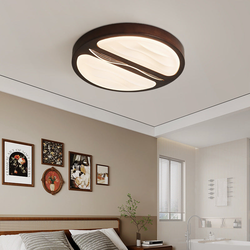 Contemporary Scandinavian Iron Rubber Wood Acrylic Elliptical Rectangular Square Round Ripple LED Flush Mount Ceiling Light For Living Room