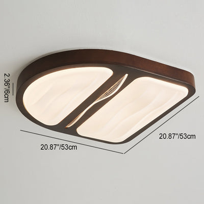 Contemporary Scandinavian Iron Rubber Wood Acrylic Elliptical Rectangular Square Round Ripple LED Flush Mount Ceiling Light For Living Room