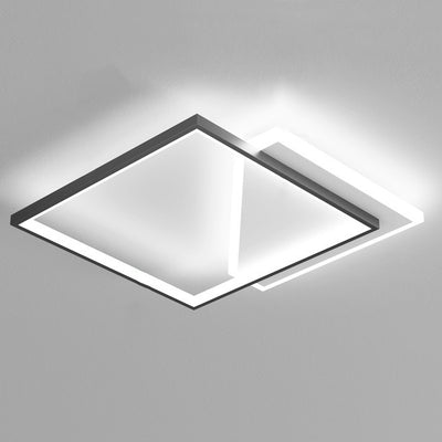 Modern Minimalist Iron Acrylic Hollowed Square Geometrical LED Flush Mount Ceiling Light For Bedroom