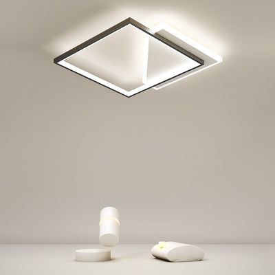 Modern Minimalist Iron Acrylic Hollowed Square Geometrical LED Flush Mount Ceiling Light For Bedroom