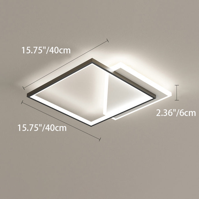 Modern Minimalist Iron Acrylic Hollowed Square Geometrical LED Flush Mount Ceiling Light For Bedroom