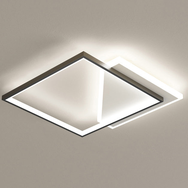 Modern Minimalist Iron Acrylic Hollowed Square Geometrical LED Flush Mount Ceiling Light For Bedroom