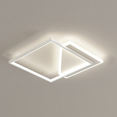 Modern Minimalist Iron Acrylic Hollowed Square Geometrical LED Flush Mount Ceiling Light For Bedroom