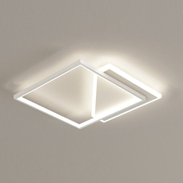 Modern Minimalist Iron Acrylic Hollowed Square Geometrical LED Flush Mount Ceiling Light For Bedroom