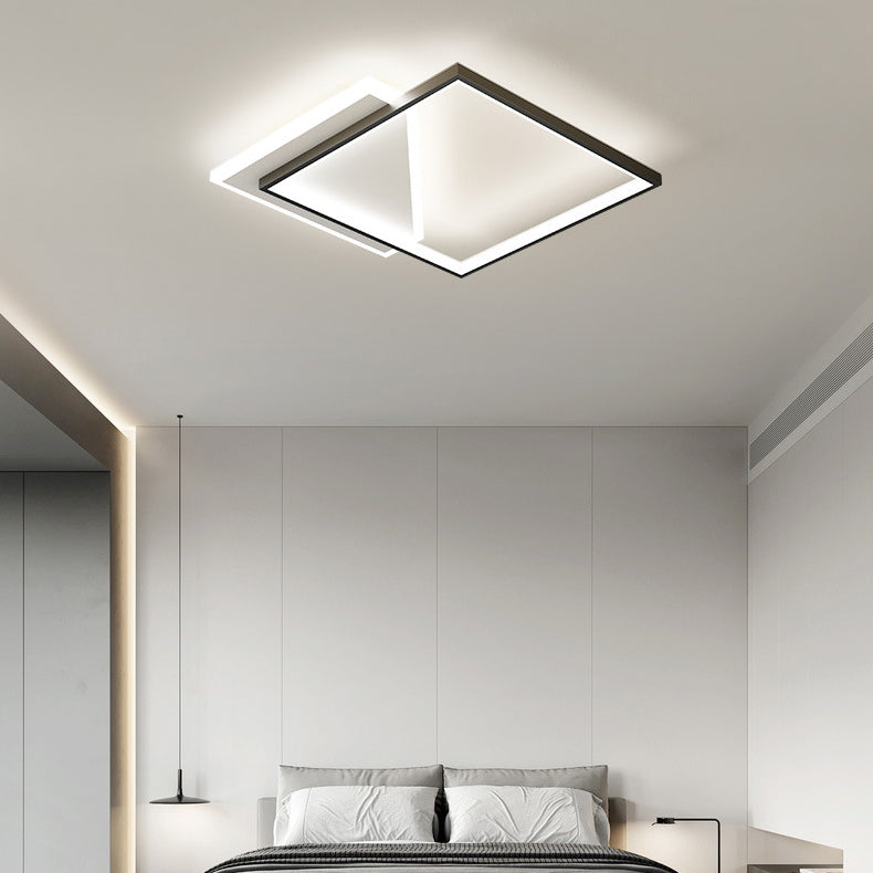 Modern Minimalist Iron Acrylic Hollowed Square Geometrical LED Flush Mount Ceiling Light For Bedroom