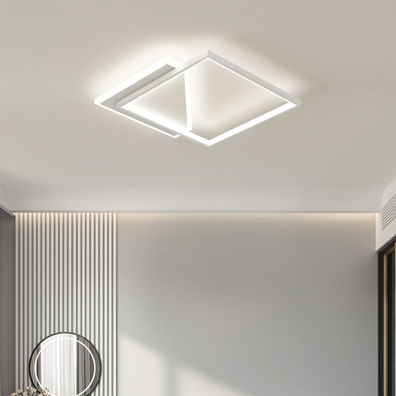 Modern Minimalist Iron Acrylic Hollowed Square Geometrical LED Flush Mount Ceiling Light For Bedroom