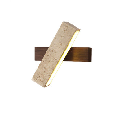 Traditional Japanese Travertine Wood Rotatable Rectangular LED Wall Sconce Lamp For Bedside