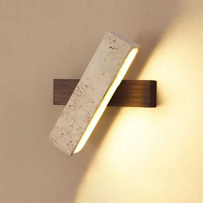 Traditional Japanese Travertine Wood Rotatable Rectangular LED Wall Sconce Lamp For Bedside