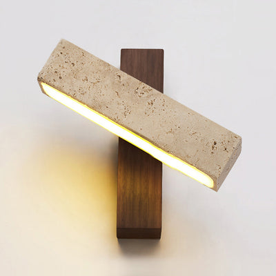 Traditional Japanese Travertine Wood Rotatable Rectangular LED Wall Sconce Lamp For Bedside