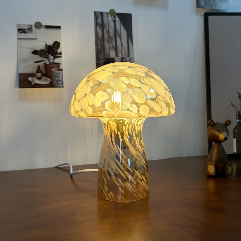 Modern Art Deco Glass Mushroom Dome 1-Light Table Lamp For Bedside