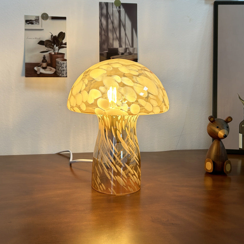 Modern Art Deco Glass Mushroom Dome 1-Light Table Lamp For Bedside