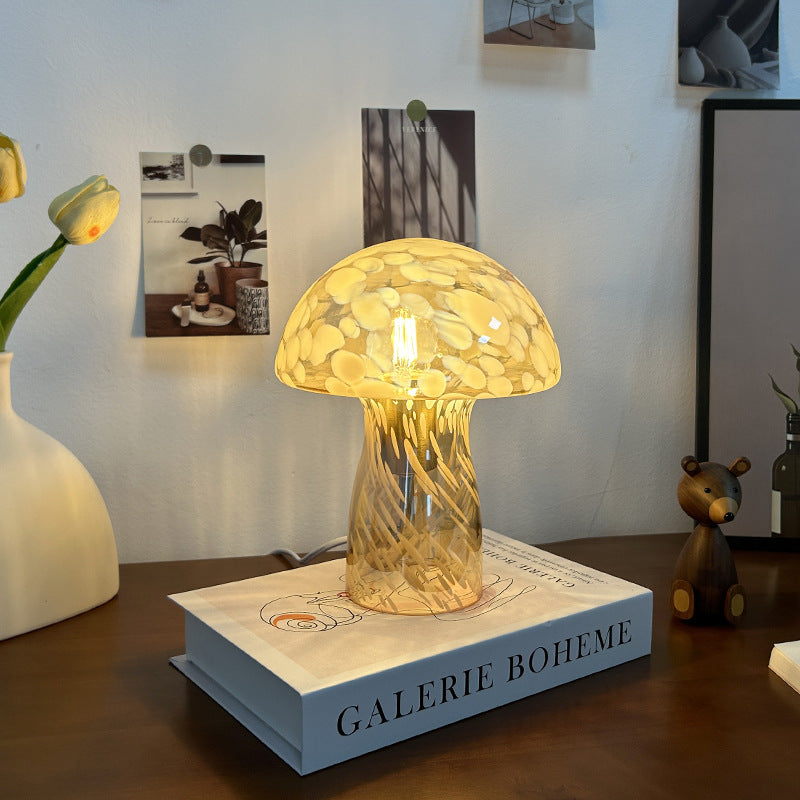 Modern Art Deco Glass Mushroom Dome 1-Light Table Lamp For Bedside