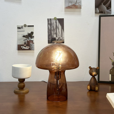 Modern Art Deco Glass Mushroom Dome 1-Light Table Lamp For Bedside