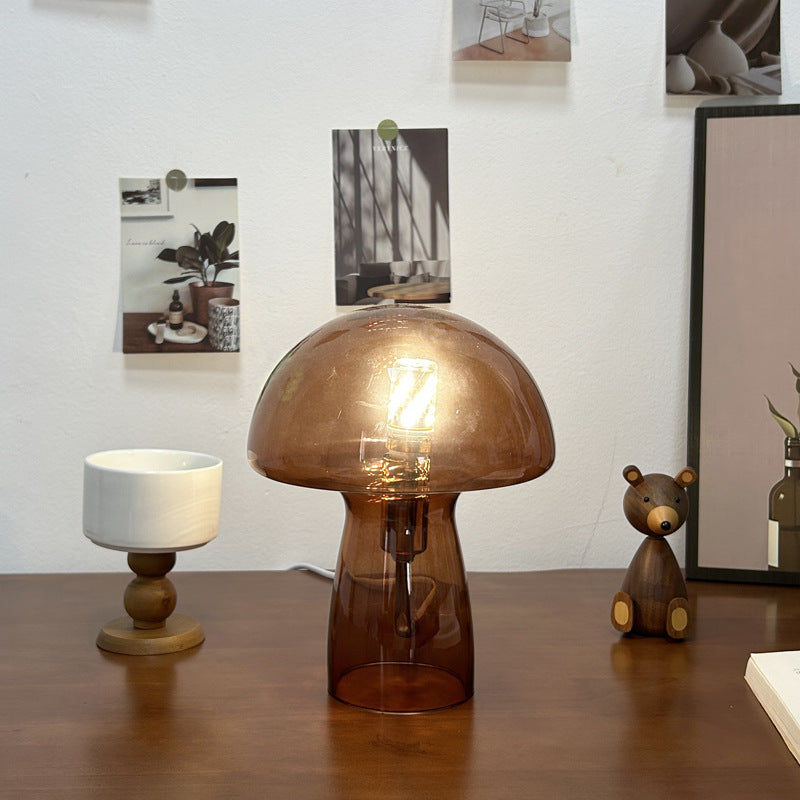 Modern Art Deco Glass Mushroom Dome 1-Light Table Lamp For Bedside