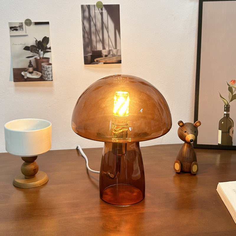 Modern Art Deco Glass Mushroom Dome 1-Light Table Lamp For Bedside