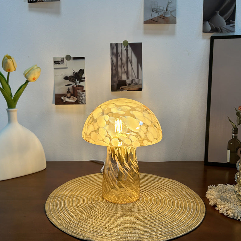 Modern Art Deco Glass Mushroom Dome 1-Light Table Lamp For Bedside