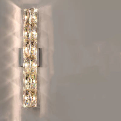 Modern Luxury Stainless Steel Crystal Strip Rectangular 2/3/4/6/10 Light Wall Sconce Lamp For Living Room