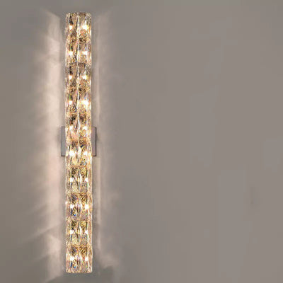 Modern Luxury Stainless Steel Crystal Strip Rectangular 2/3/4/6/10 Light Wall Sconce Lamp For Living Room