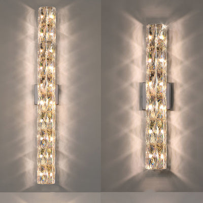 Modern Luxury Stainless Steel Crystal Strip Rectangular 2/3/4/6/10 Light Wall Sconce Lamp For Living Room