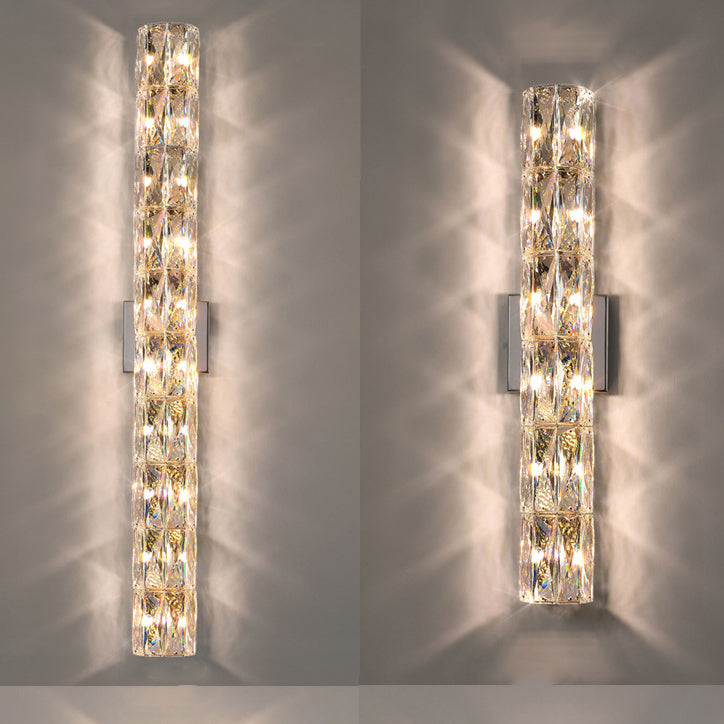 Modern Luxury Stainless Steel Crystal Strip Rectangular 2/3/4/6/10 Light Wall Sconce Lamp For Living Room