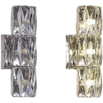 Modern Luxury Stainless Steel Crystal Strip Rectangular 2/3/4/6/10 Light Wall Sconce Lamp For Living Room