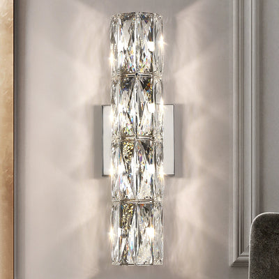 Modern Luxury Stainless Steel Crystal Strip Rectangular 2/3/4/6/10 Light Wall Sconce Lamp For Living Room