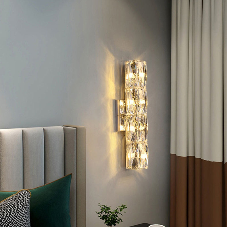 Modern Luxury Stainless Steel Crystal Strip Rectangular 2/3/4/6/10 Light Wall Sconce Lamp For Living Room