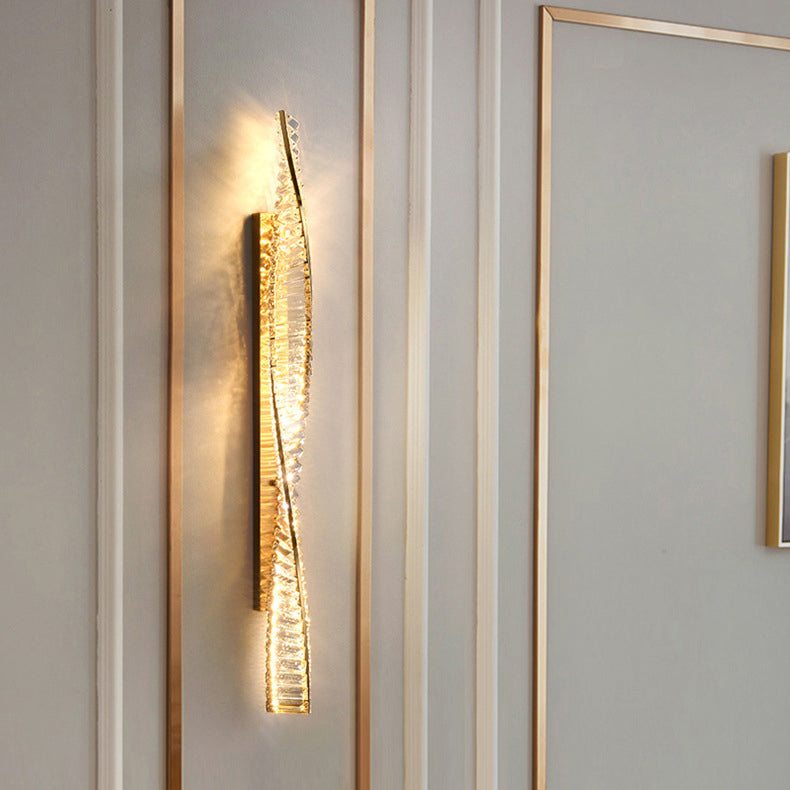 Modern Luxury Metal Crystal Strip DNA Helix LED Wall Sconce Lamp For Hallway