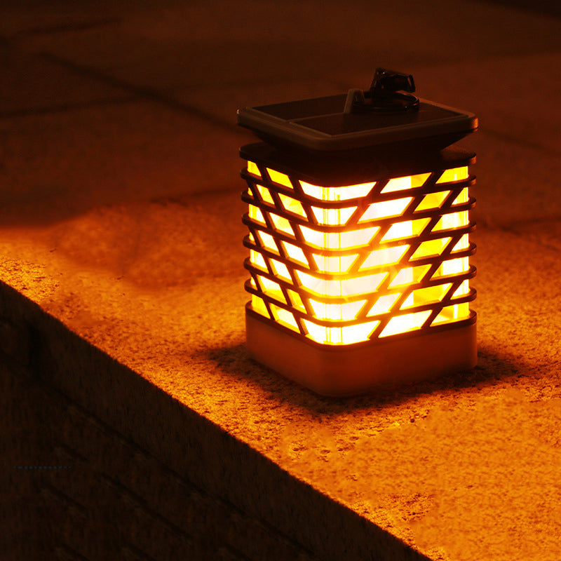 Modern Simplicity Solar Waterproof ABS PP PS Flame Hollowed Cylinder LED Landscape Lighting Outdoor Light For Garden